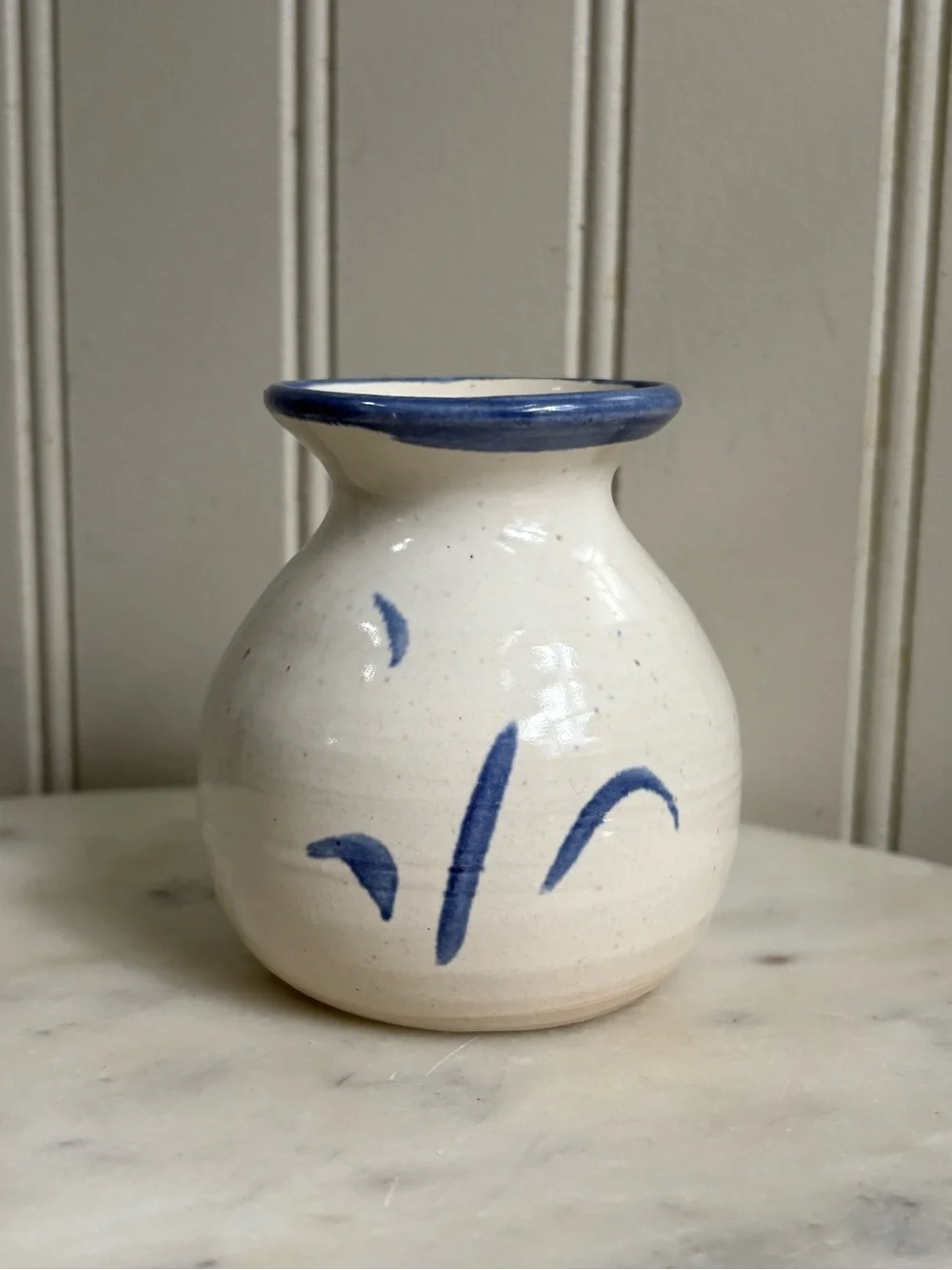 Vintage Nancy Postma Stoneware Studio Pottery Bud Vase White & Blue Handmade VTG